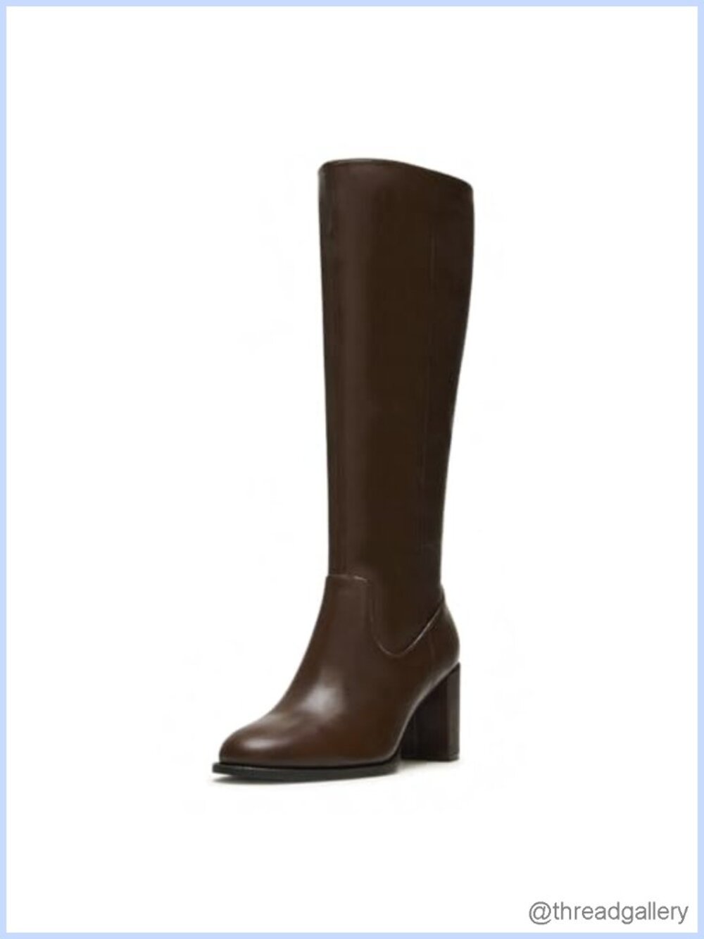 Faux Leather Knee High Boots Chunky Heel Side Zip Round Toe Women's